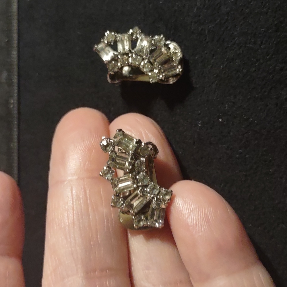 Beautiful Round and Baguette Rhinestone Clip On Earrings